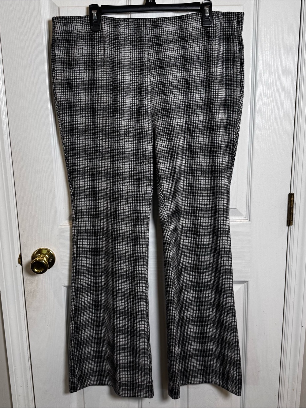 Maeve Anthropologie XL Plaid Pull On Pants Black Gray Stretch Dark Academia